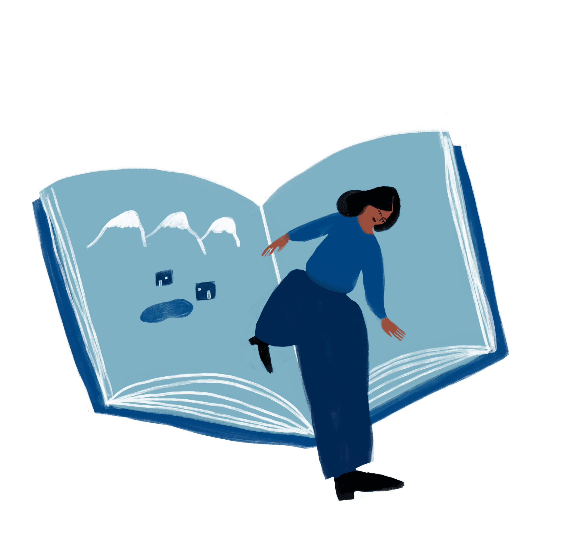 A figure jumping off a book - illustration