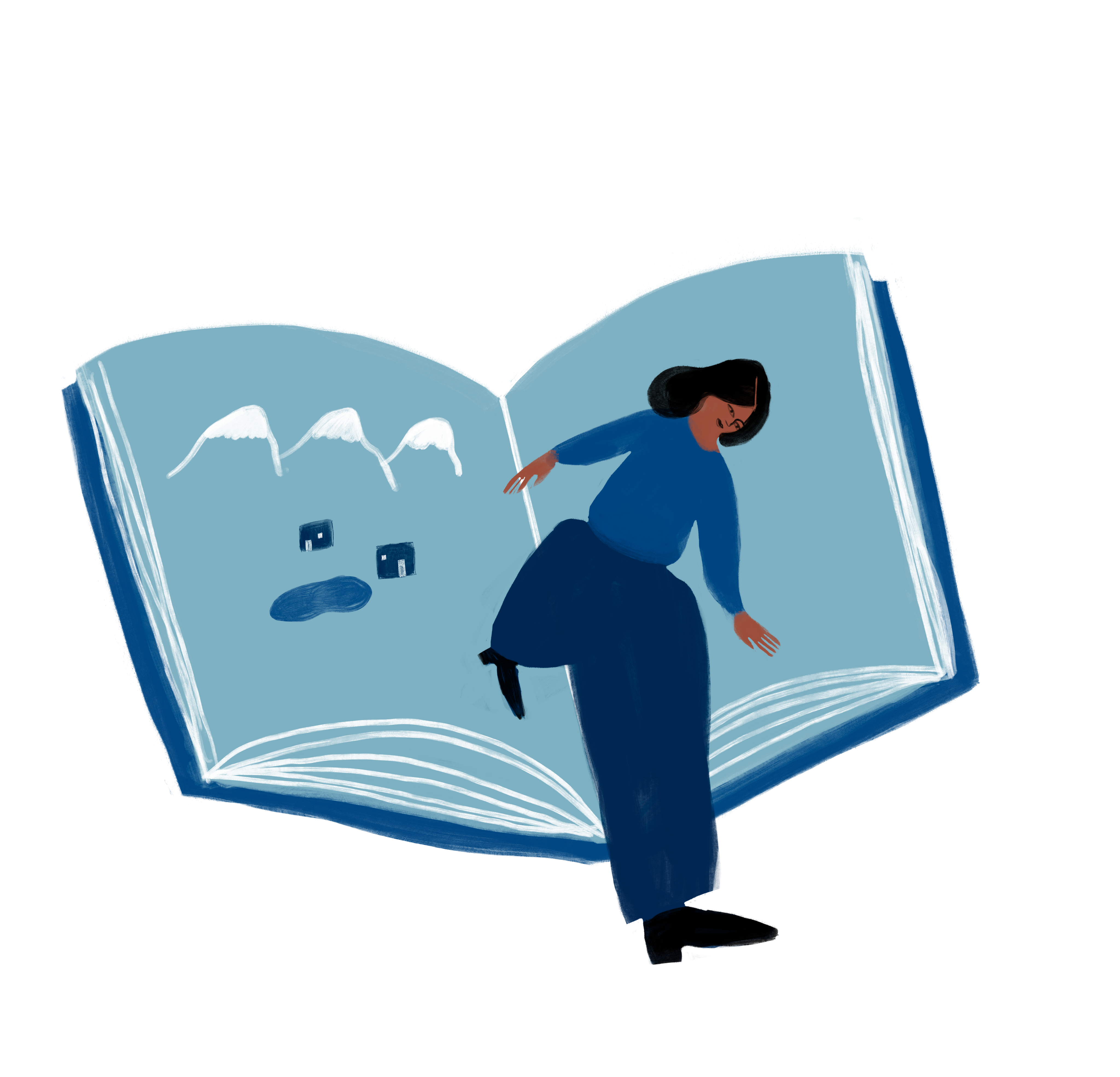A figure jumping off a book - illustration